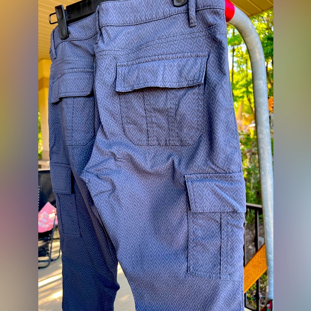 Prana Hiking Pants Women’s 4 Meme Outdoor Cargo Pocket Quartz Blue Diamond Print